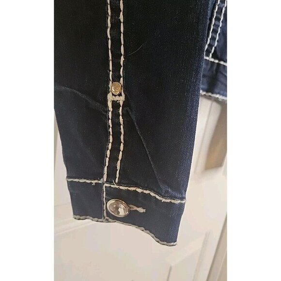 LA Idol NEW Women's Jean Jacket Large Blue Cotton Blend Regular Fit Denim - Picture 6 of 10